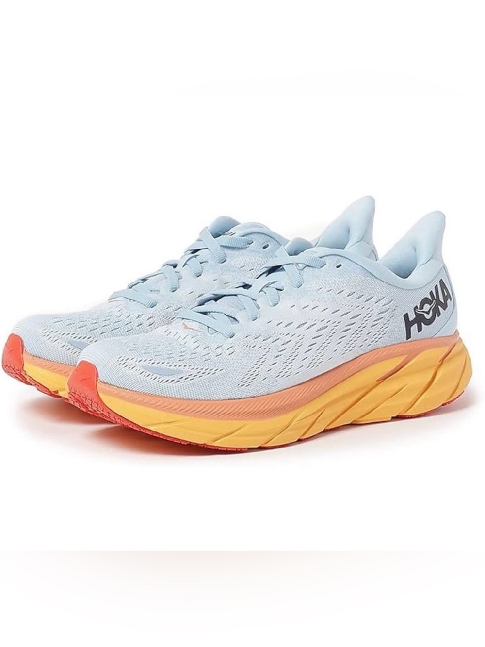 GUC Hoka Light Blue Women's Running Shoes with Orange and Yellow Midsole